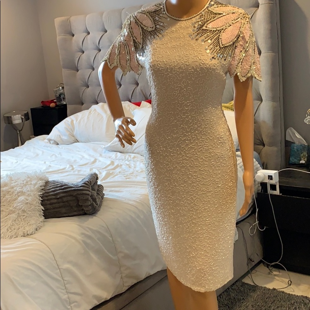 Sequence off white and pink dress